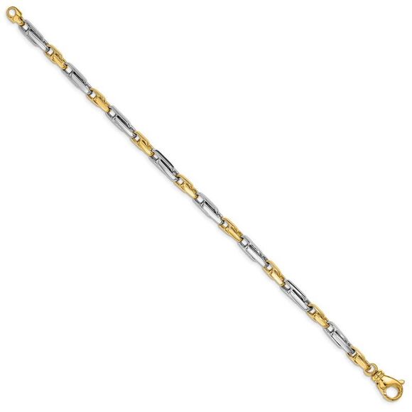5mm 14K Two Tone Gold Solid Fancy Link Chain Bracelet, 8 Inch - Picture 2 of 3